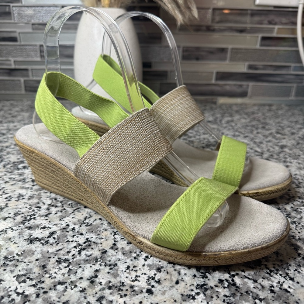 Charleston Shoe Company Cooper Espadrille Wedge Sandals With Green and Linen